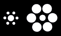 Optical illusion where you have to decide which of the dots is the larger
