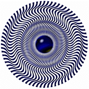 Optical illusion of a blue and white spiral