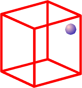 Optical illusion where a ball looks to be both on the front and side of a cube