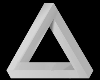 Optical illusion of a triax triangle which could not exist in the real world