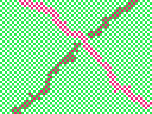 Optical illusion where the color of the crosses of an x appear different due to the color next to it