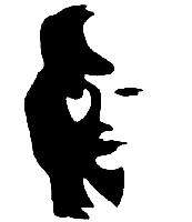 Optical illusion that looks like a saxophone player and a young woman