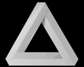 Optical illusion of a triax triangle which could not exist in the real world